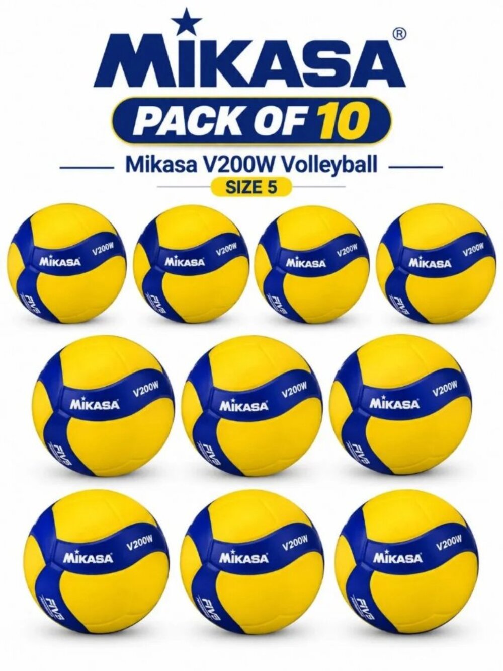 Mikasa V200W 2019 Official FIVB Indoor Outdoor Volleyball Size 5 | Pack of 10 .